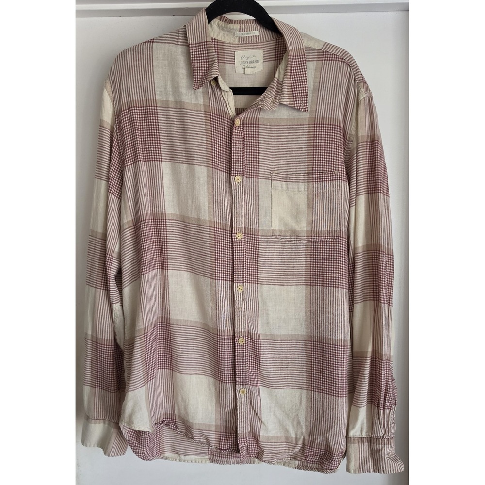 Lucky Brand Men's XL Plaid Button-Down Shirt Red Long Sleeve Button-Up
